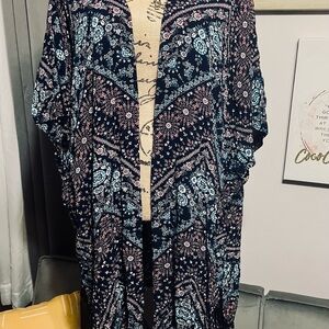 Scoop NYC Navy Floral & Aqua Printed Swim Coverup